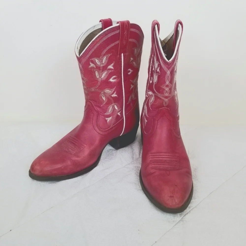 Ariat pink women's leather cowboy booties white trim western coastal cowgirl 4 - Picture 3 of 12